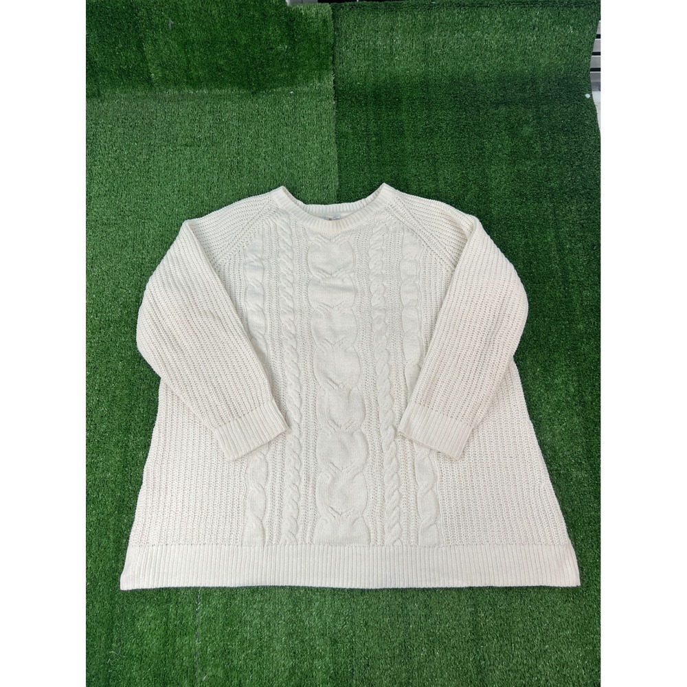 J. Jill Chenille Cable Knit Sweater Ivory Cream Plus Size 2X Relaxed A-Line